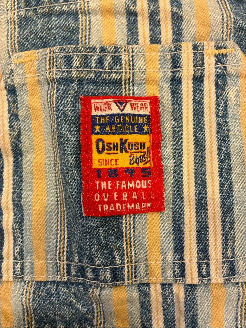 Vintage OshKosh B'gosh Vestbak Blue & Yellow Striped Denim Kids Overalls